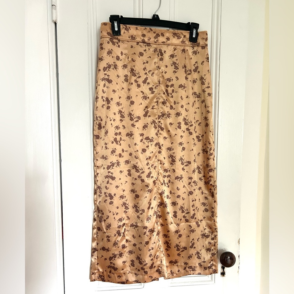 Zara Floral Brown & Gold Silk Skirt